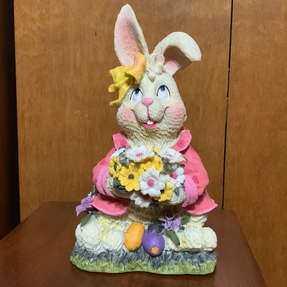 SPRING BUNNY BRINGING YOU A BUSHEL OF FLOWERS- Cute Mantel / Tabletop piece